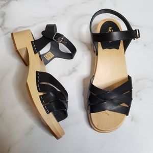 Swedish Hasben Braided Sandals Black Wood Platform Sz 8